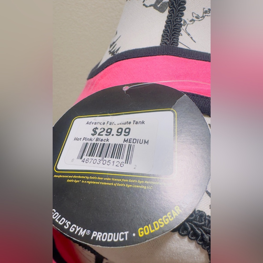 NWT Rare Vintage Gold's Gym 90’s Neon Pink and Black Parachute Tank Top - Picture 6 of 6